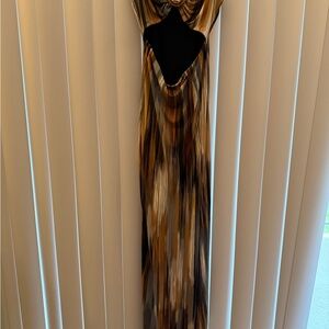 Windsor Brown & Black Striated Maxi Dress with Open Back